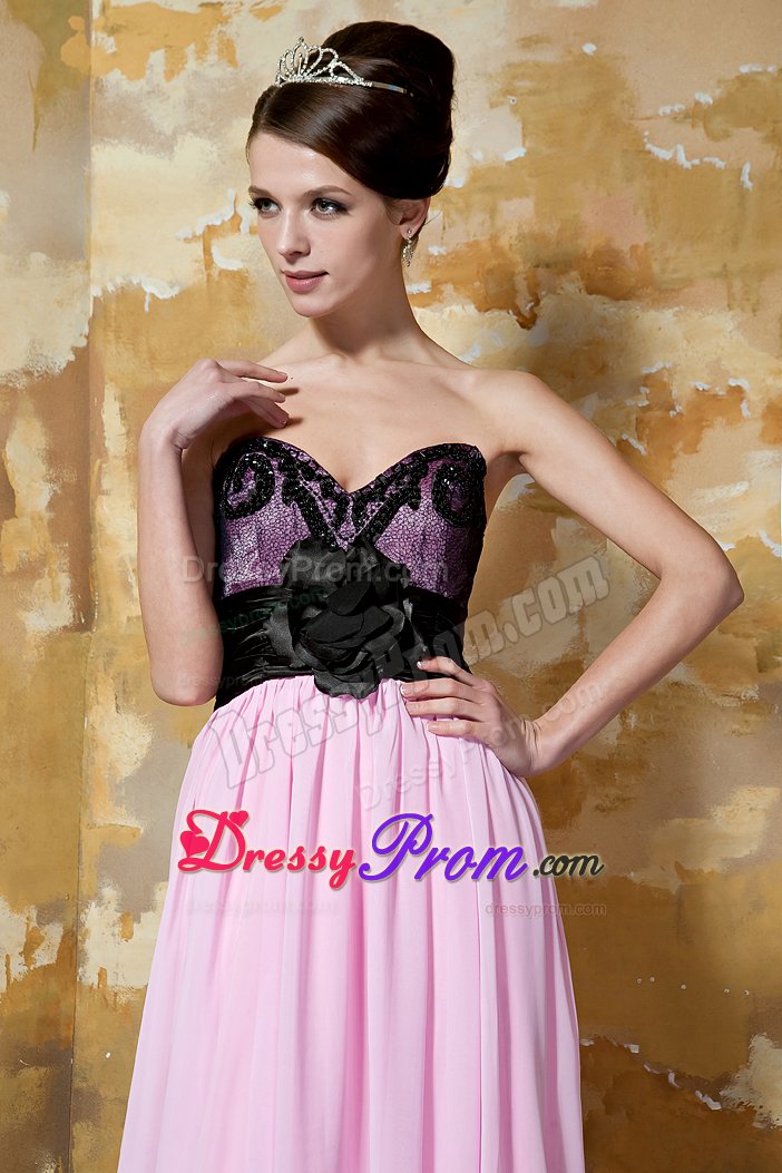 Flower Accent Sweetheart Prom Pageant Dress in Black and Pink