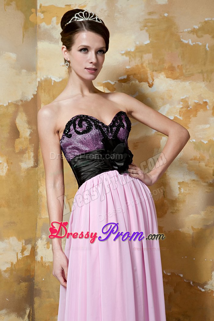 Flower Accent Sweetheart Prom Pageant Dress in Black and Pink