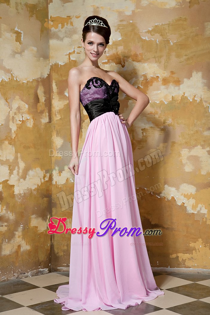 Flower Accent Sweetheart Prom Pageant Dress in Black and Pink