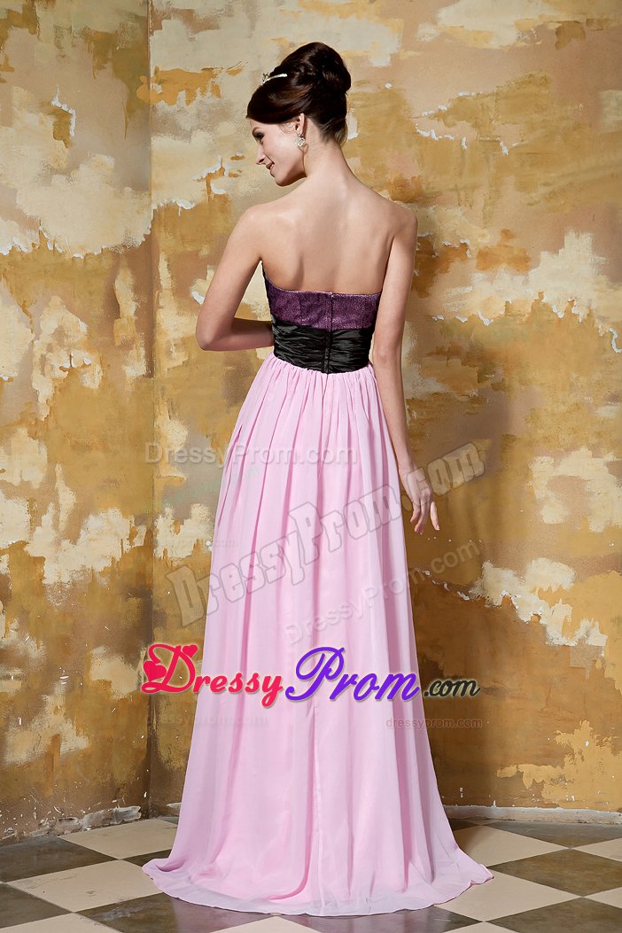 Flower Accent Sweetheart Prom Pageant Dress in Black and Pink