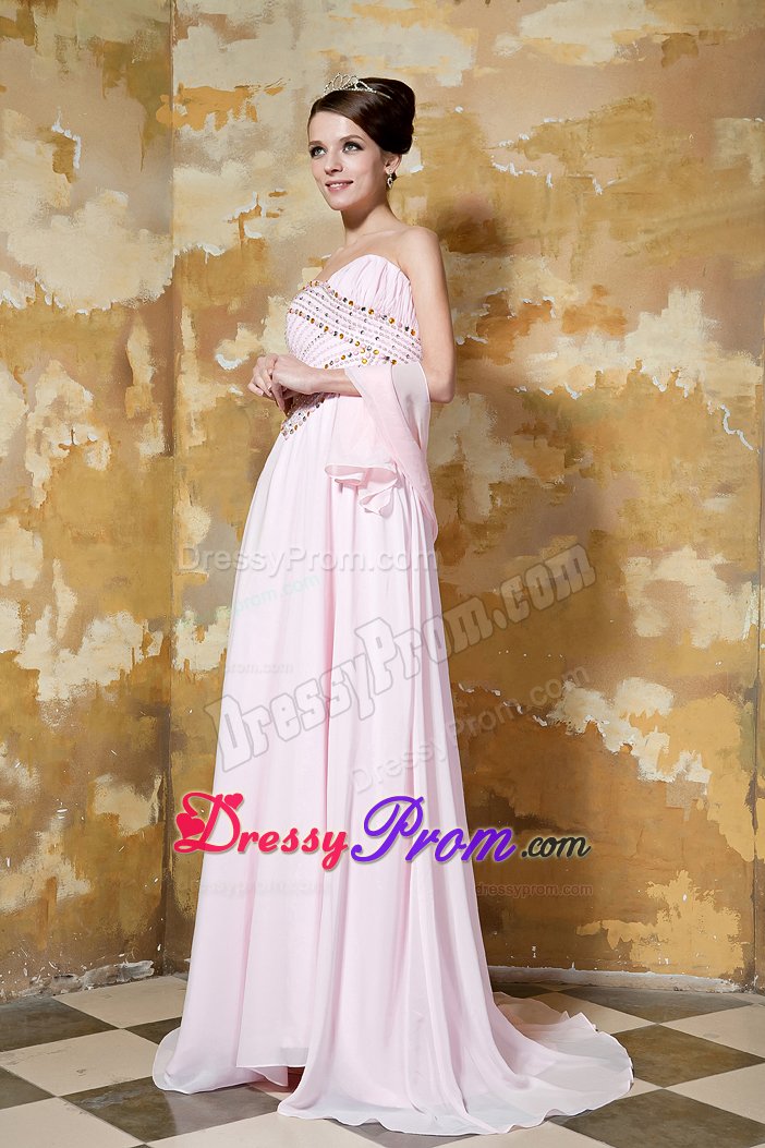 Beaded Bodice Court Train Prom Pageant Dress in Light Pink 2014