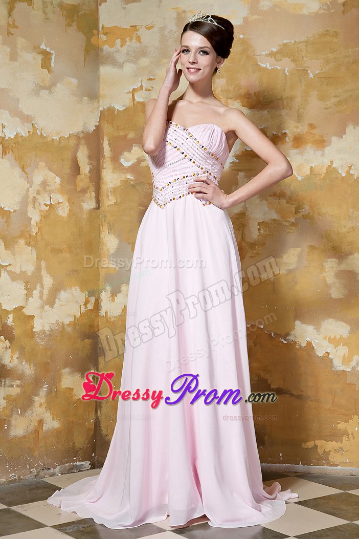 Beaded Bodice Court Train Prom Pageant Dress in Light Pink 2014