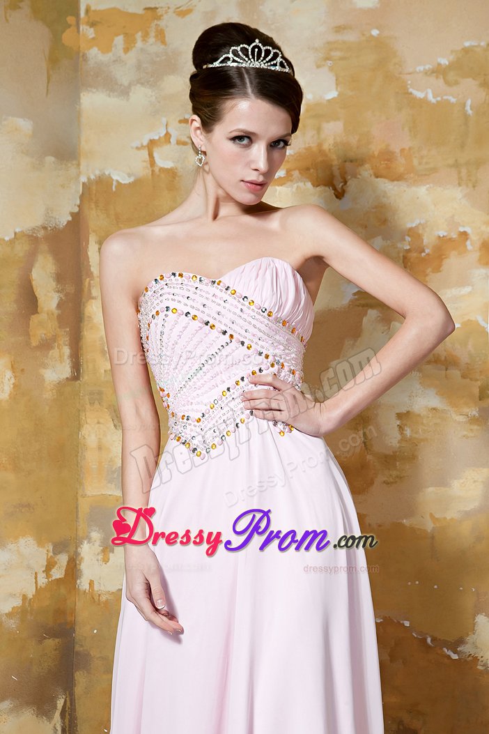Beaded Bodice Court Train Prom Pageant Dress in Light Pink 2014