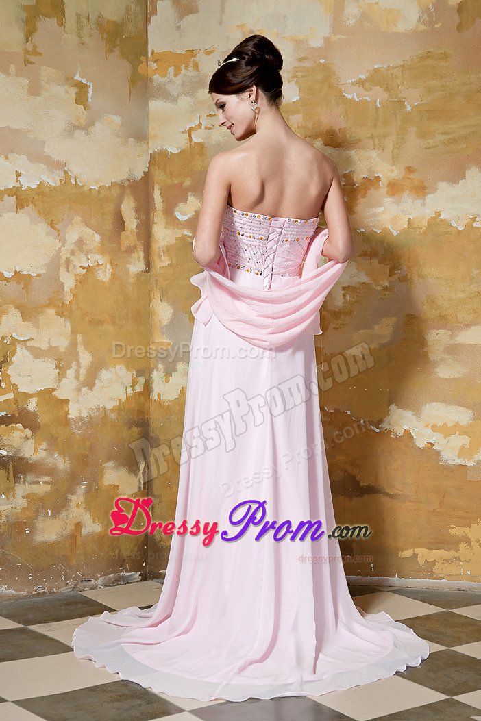 Beaded Bodice Court Train Prom Pageant Dress in Light Pink 2014