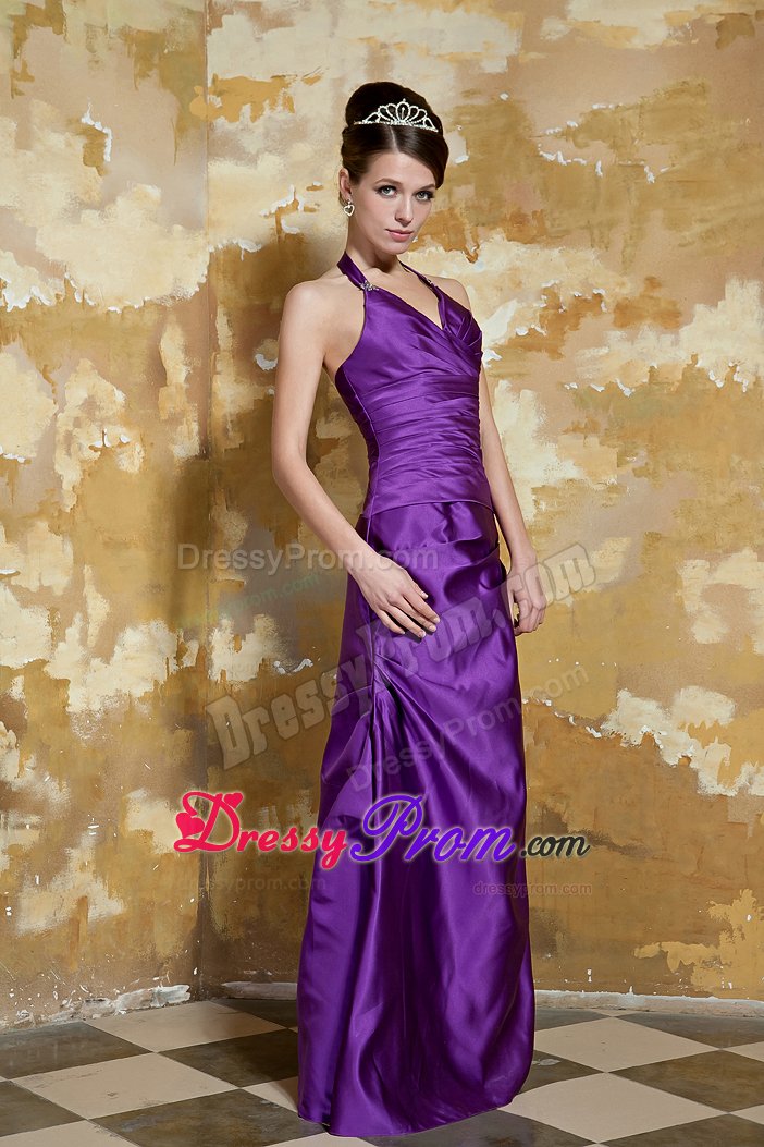 Eggplant Purple Halter A-line Prom Pageant Dresses with Ruches