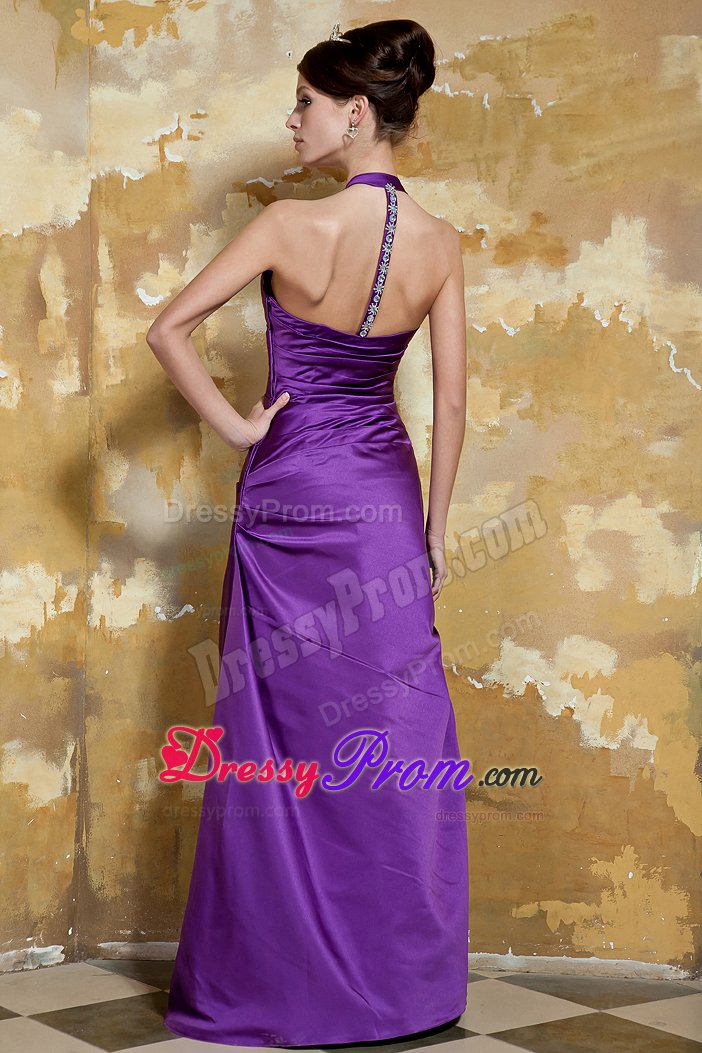 Eggplant Purple Halter A-line Prom Pageant Dresses with Ruches