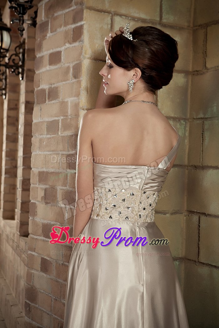 Champagne One Shoulder Prom Homecoming Dress with Beading Ruches