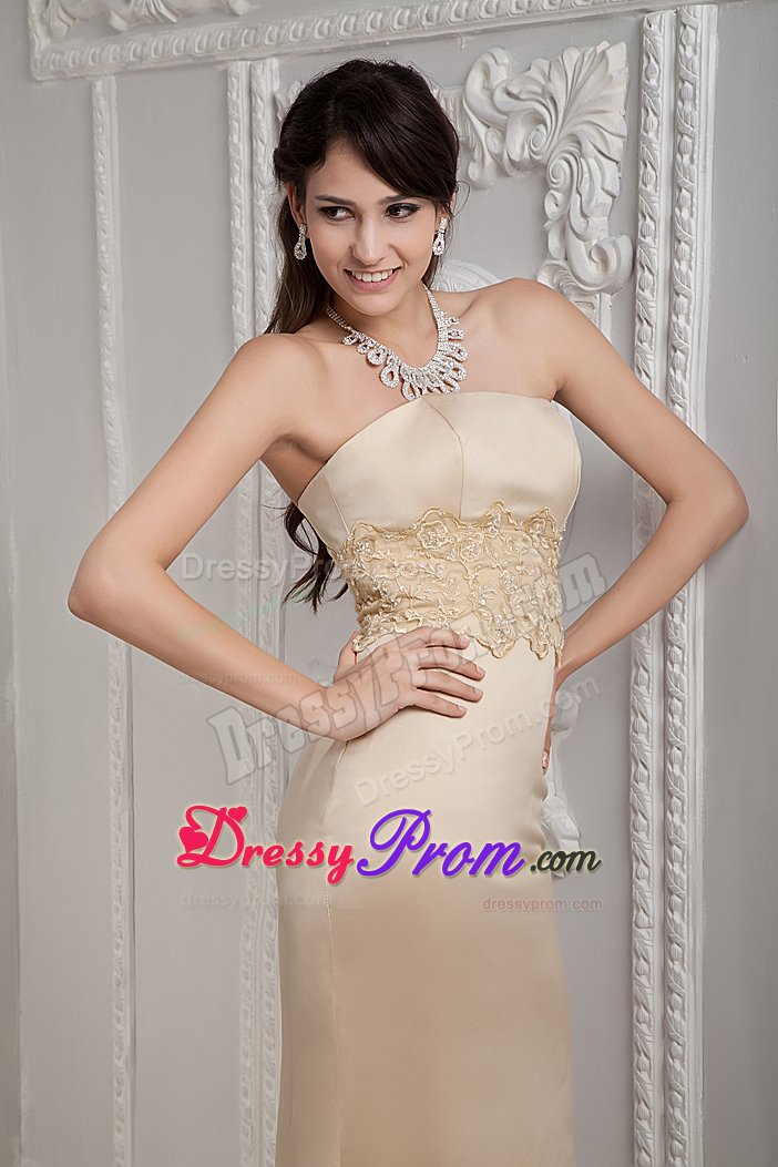 Champagne Column Prom Homecoming Dress with Appliques Brush Train