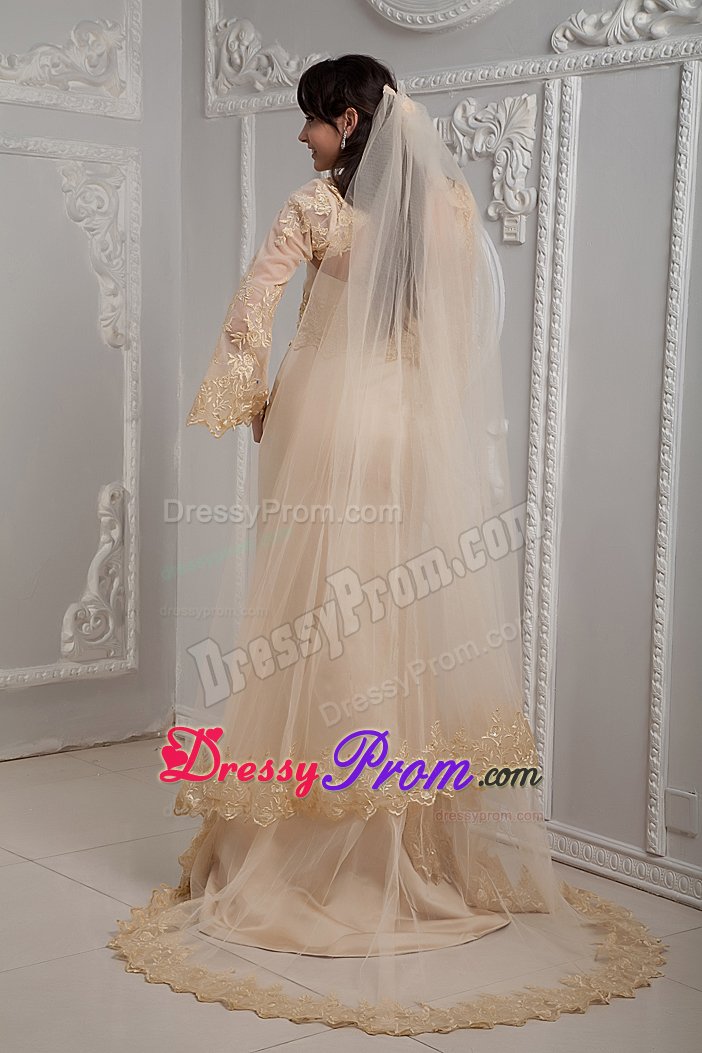 Champagne Column Prom Homecoming Dress with Appliques Brush Train