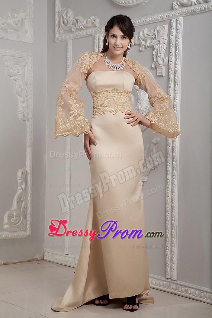 Champagne Column Prom Homecoming Dress with Appliques Brush Train