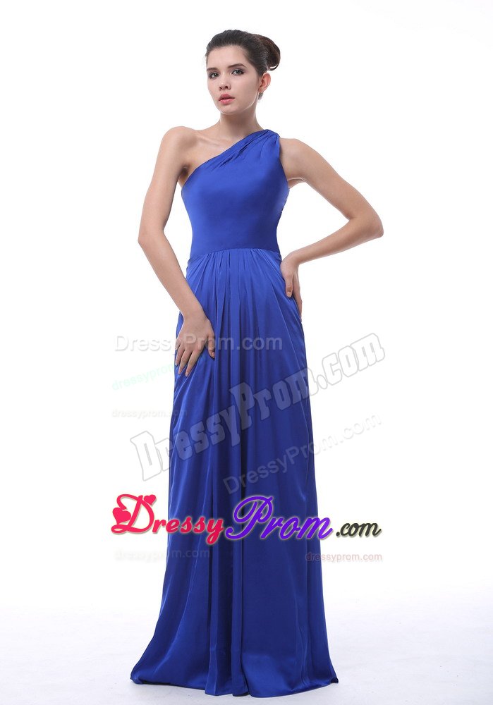 Royal Blue One Shoulder Floor Length Quinceanera Dama Dresses