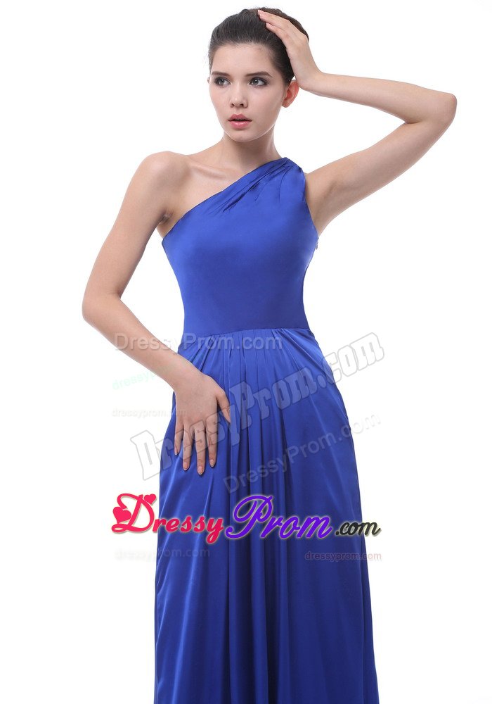 Royal Blue One Shoulder Floor Length Quinceanera Dama Dresses
