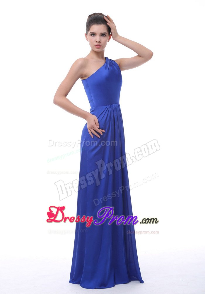 Royal Blue One Shoulder Floor Length Quinceanera Dama Dresses