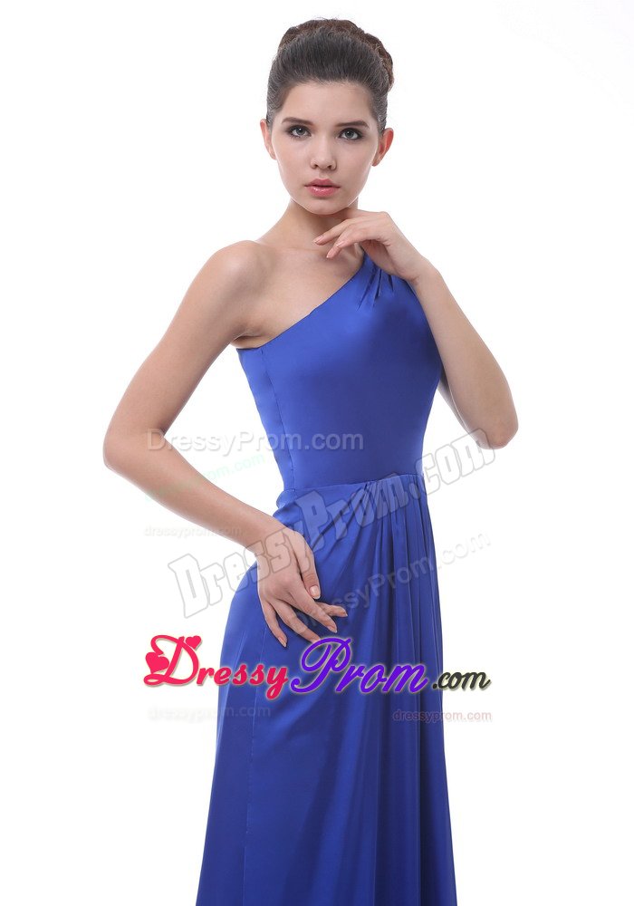 Royal Blue One Shoulder Floor Length Quinceanera Dama Dresses