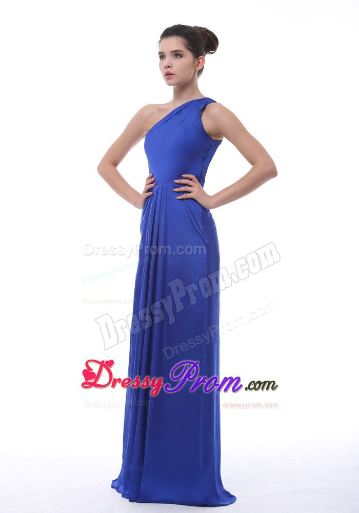Royal Blue One Shoulder Floor Length Quinceanera Dama Dresses