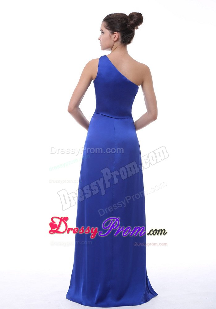 Royal Blue One Shoulder Floor Length Quinceanera Dama Dresses
