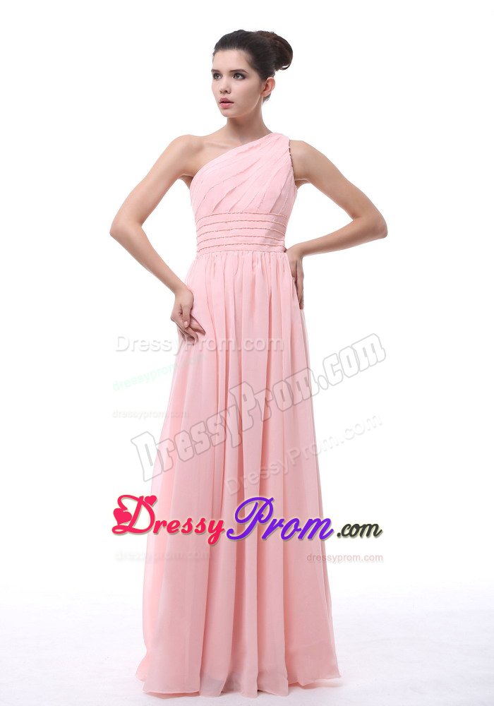 Beaded and Ruched One Shoulder Quinceanera Dama Dress in Baby Pink