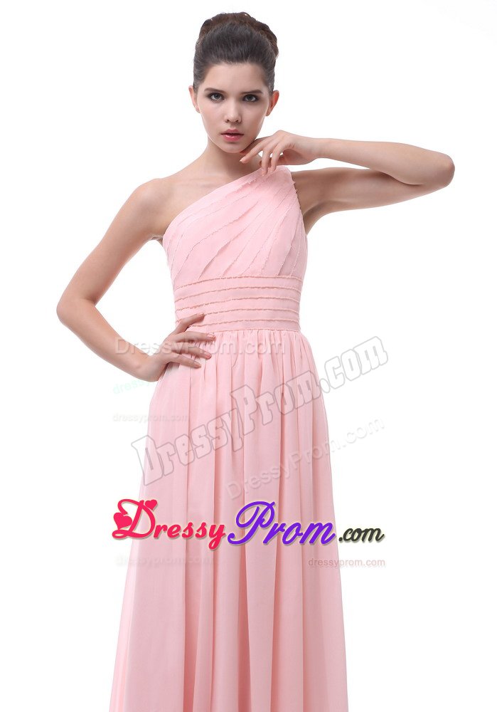 Beaded and Ruched One Shoulder Quinceanera Dama Dress in Baby Pink