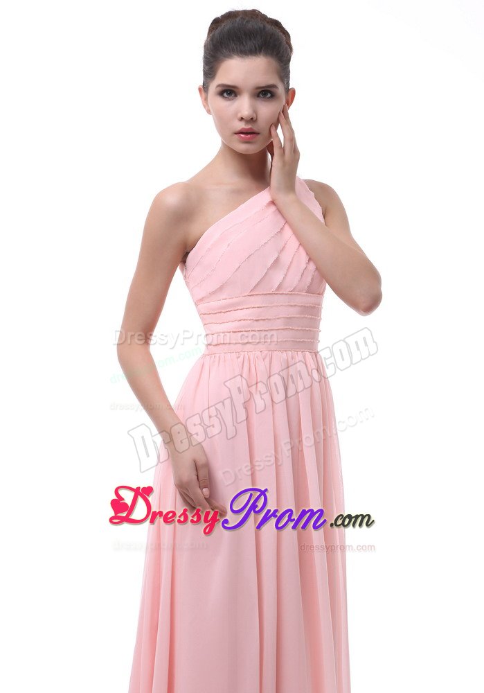Beaded and Ruched One Shoulder Quinceanera Dama Dress in Baby Pink