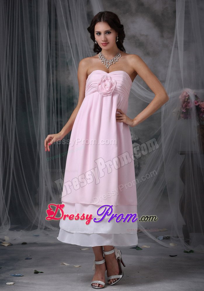 Baby Pink Empire Chiffon Quinceanera Dama Dress with Ruches 2014