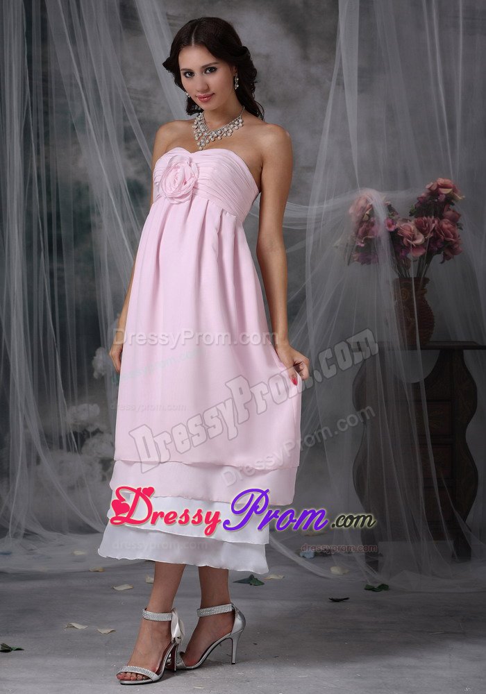 Baby Pink Empire Chiffon Quinceanera Dama Dress with Ruches 2014