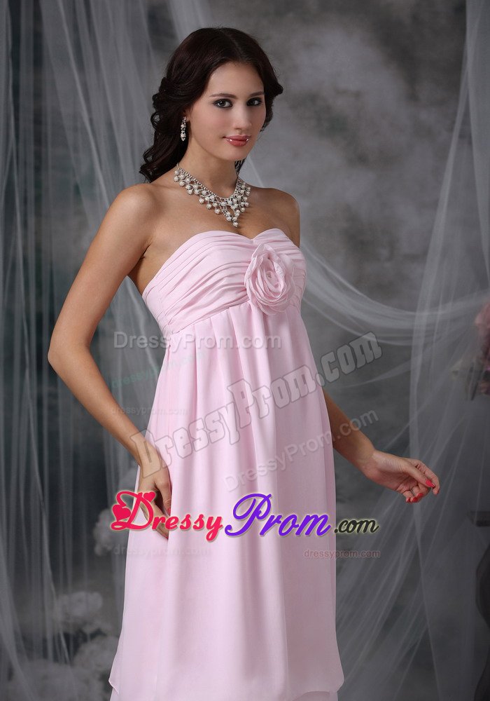 Baby Pink Empire Chiffon Quinceanera Dama Dress with Ruches 2014