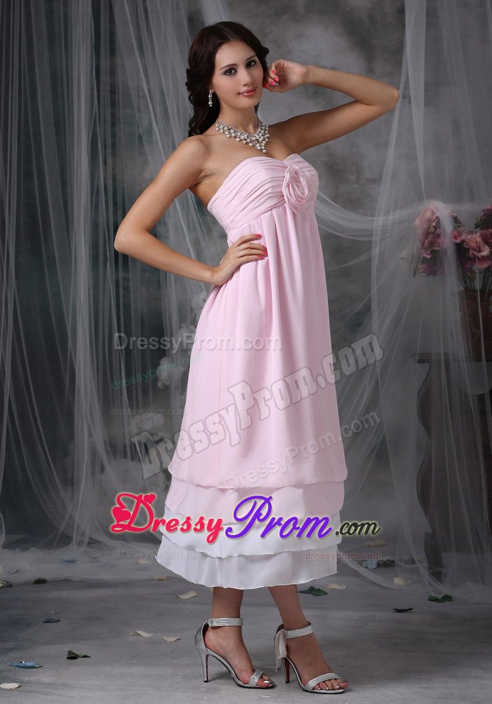 Baby Pink Empire Chiffon Quinceanera Dama Dress with Ruches 2014