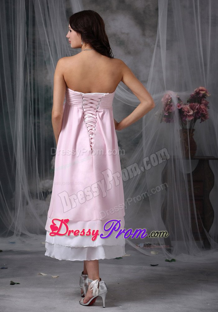 Baby Pink Empire Chiffon Quinceanera Dama Dress with Ruches 2014