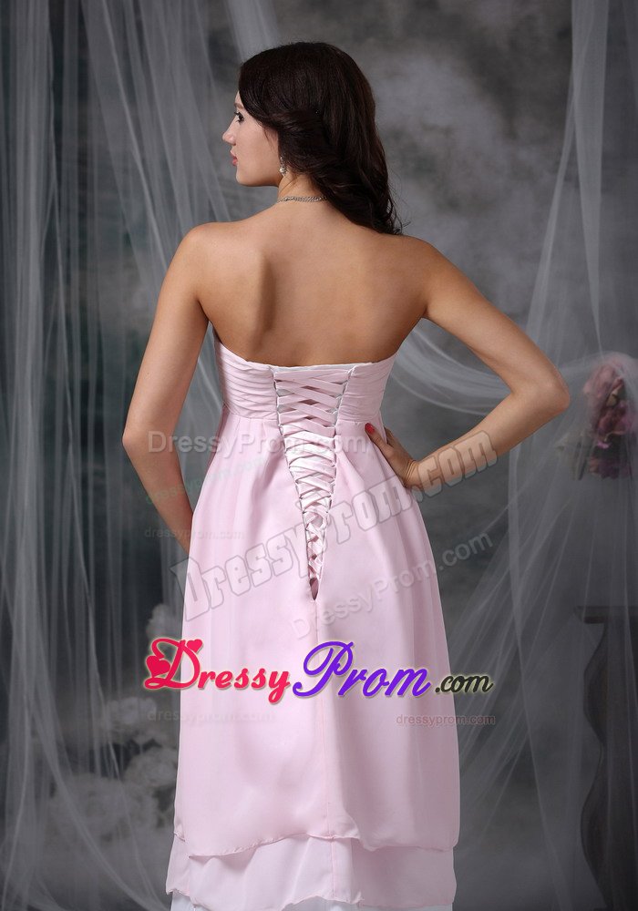 Baby Pink Empire Chiffon Quinceanera Dama Dress with Ruches 2014