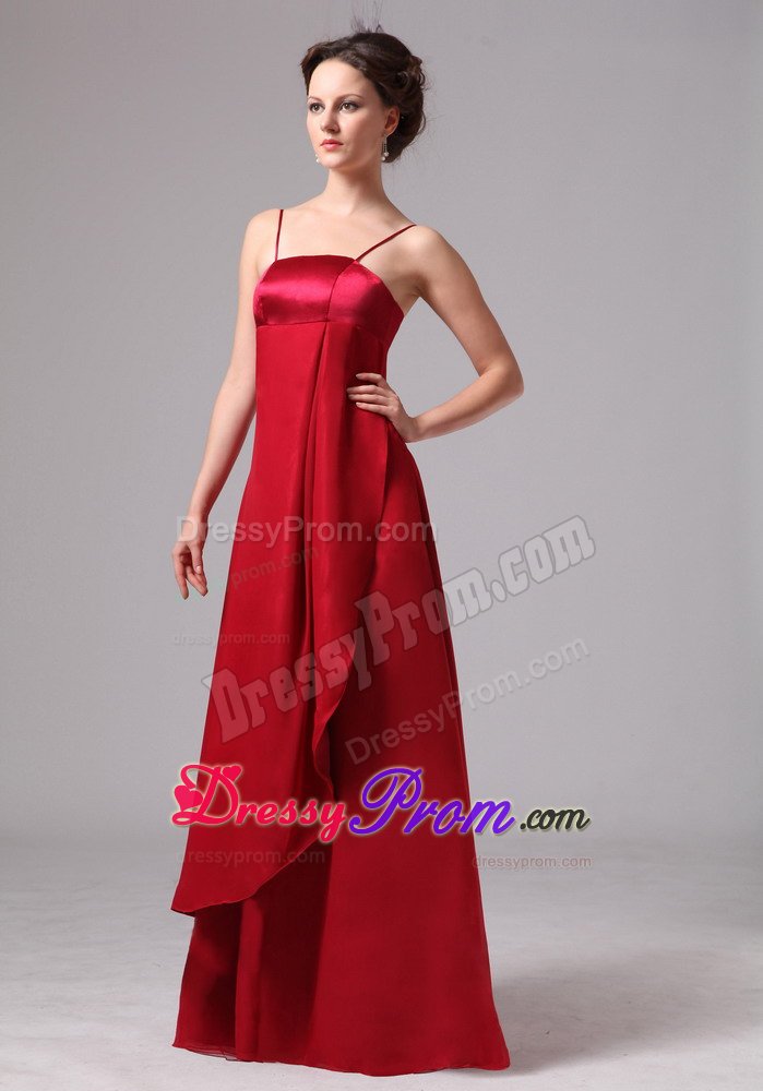 Wine Red Chiffon Long Quinceanera Dama Dress with Spaghetti Straps