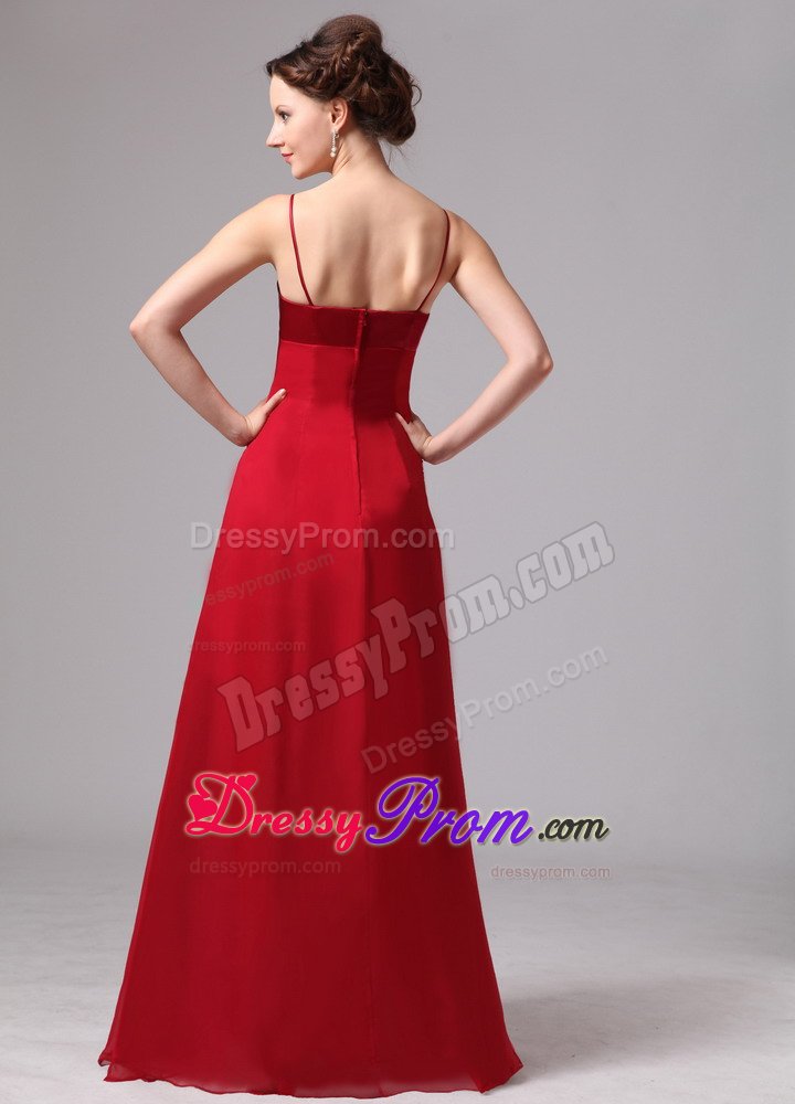 Wine Red Chiffon Long Quinceanera Dama Dress with Spaghetti Straps