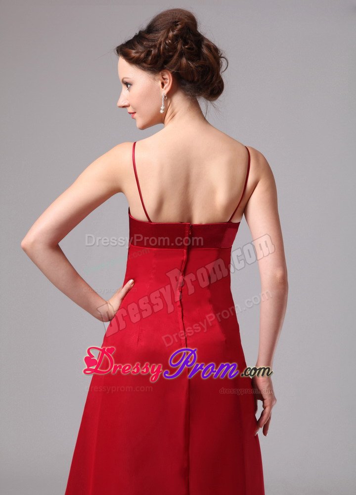 Wine Red Chiffon Long Quinceanera Dama Dress with Spaghetti Straps