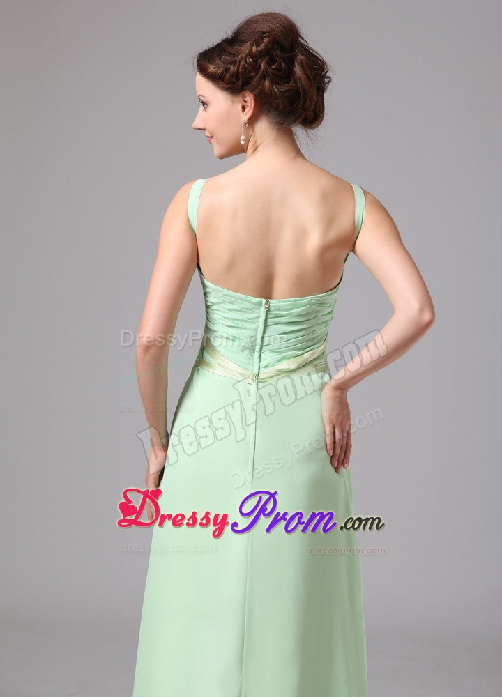 Apple Green V-neck Chiffon Quinceanera Dama Dresses with Sash