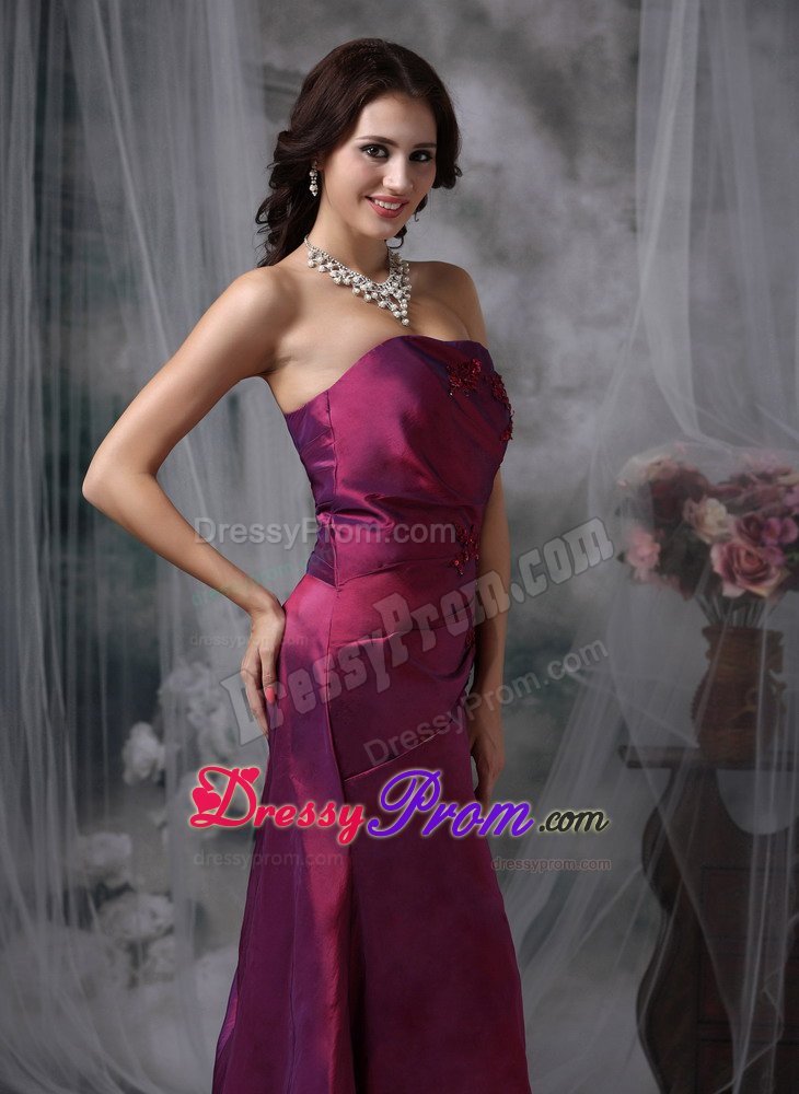 Appliqued and Ruched Purple Taffeta Quinceanera Dama Dress 2014