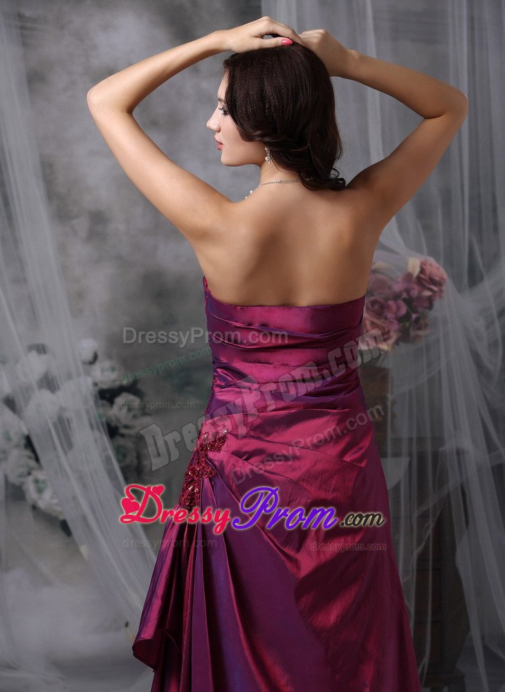 Appliqued and Ruched Purple Taffeta Quinceanera Dama Dress 2014