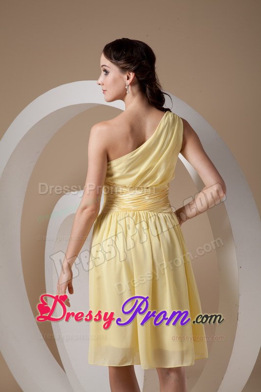 Ruched One Shoulder Quinceanera Dama Dress in Light Yellow 2014