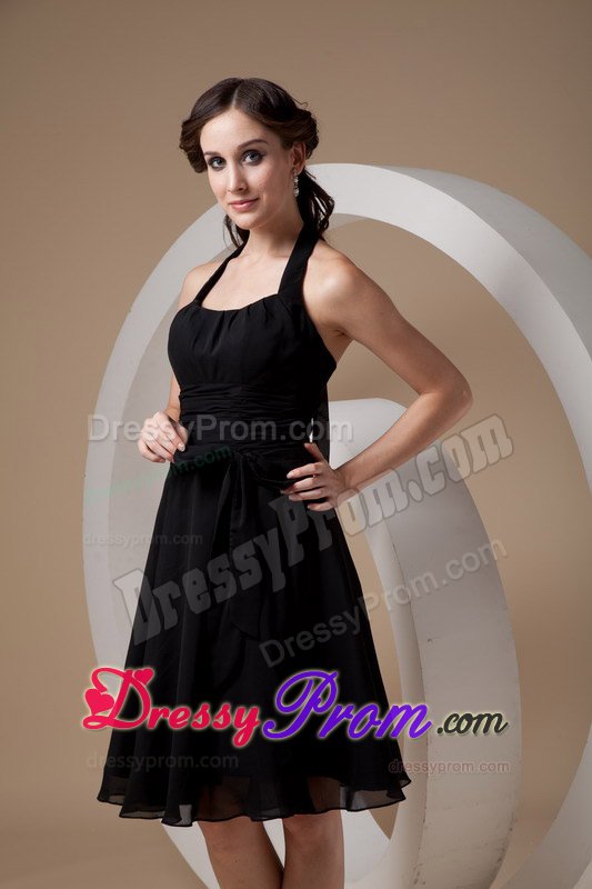 Beautiful Black Chiffon Halter Quinceanera Dama Dress with Ruches