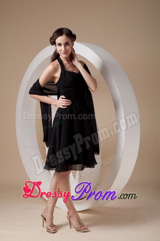 Beautiful Black Chiffon Halter Quinceanera Dama Dress with Ruches