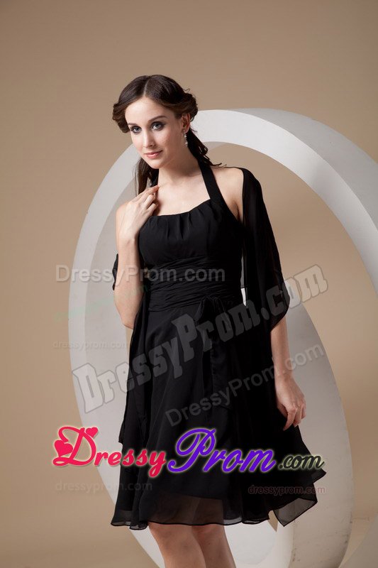 Beautiful Black Chiffon Halter Quinceanera Dama Dress with Ruches