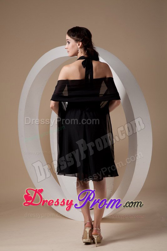 Beautiful Black Chiffon Halter Quinceanera Dama Dress with Ruches