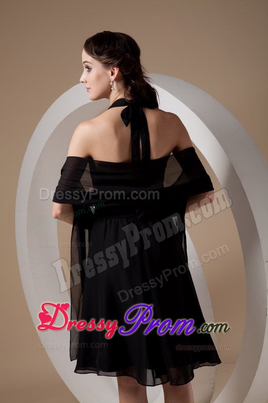 Beautiful Black Chiffon Halter Quinceanera Dama Dress with Ruches