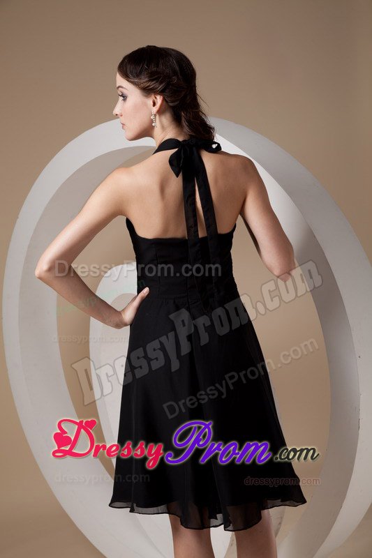 Beautiful Black Chiffon Halter Quinceanera Dama Dress with Ruches