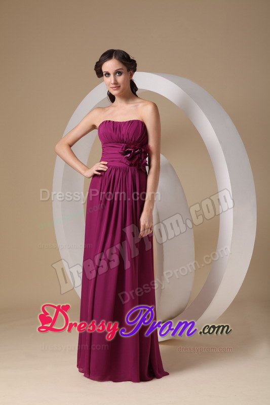Simple Violet Red Long Chiffon Quinceanera Dama Dress with Ruches