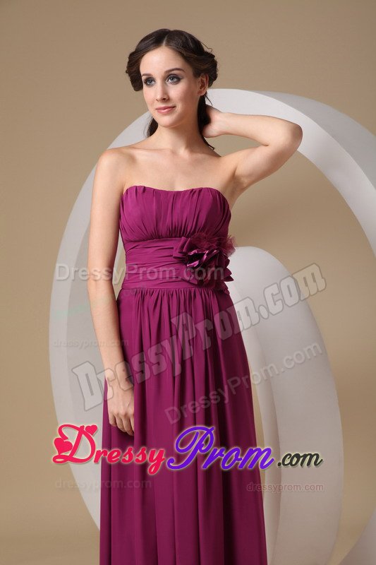 Simple Violet Red Long Chiffon Quinceanera Dama Dress with Ruches