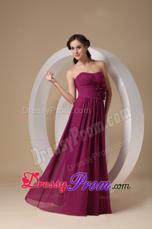 Simple Violet Red Long Chiffon Quinceanera Dama Dress with Ruches