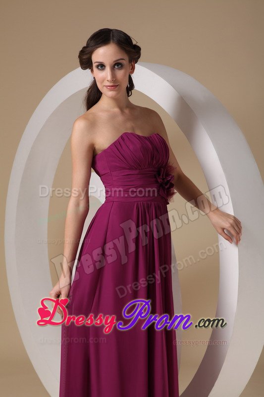 Simple Violet Red Long Chiffon Quinceanera Dama Dress with Ruches