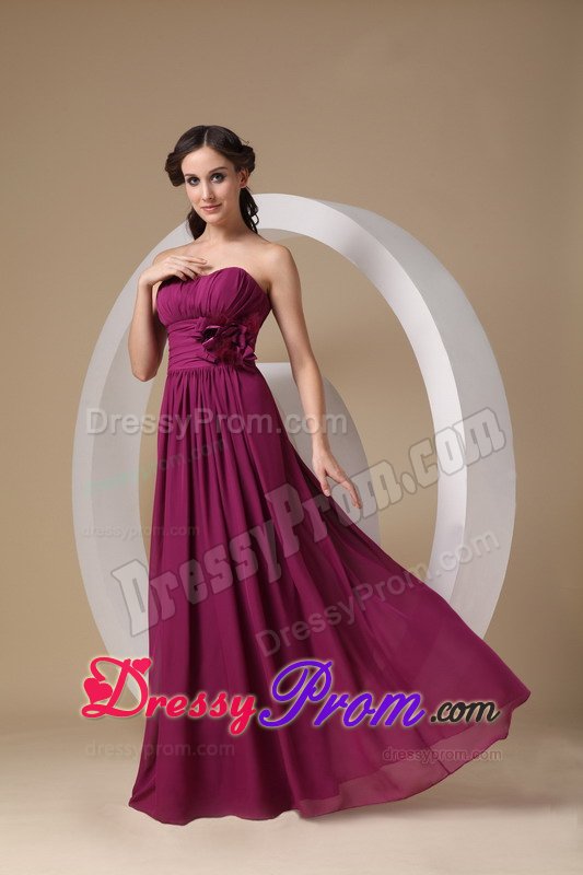 Simple Violet Red Long Chiffon Quinceanera Dama Dress with Ruches