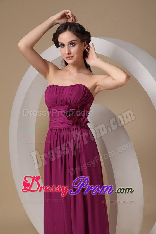 Simple Violet Red Long Chiffon Quinceanera Dama Dress with Ruches