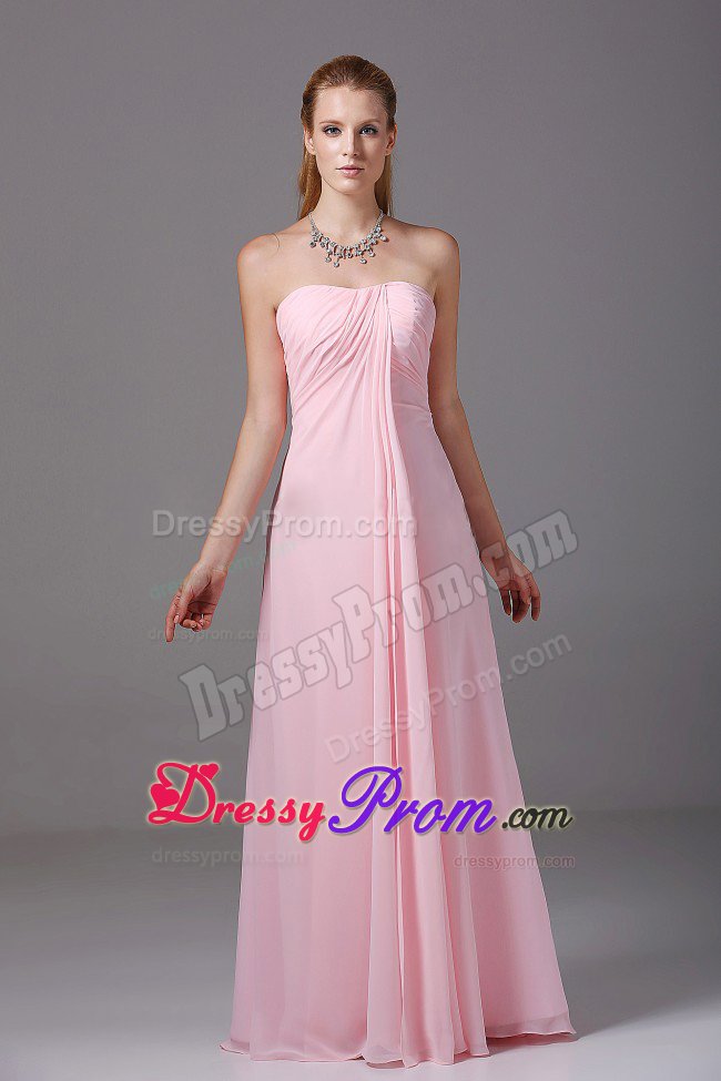 Santa Maria CA Ruched Long Quinceanera Dama Dress of Pink Chiffon