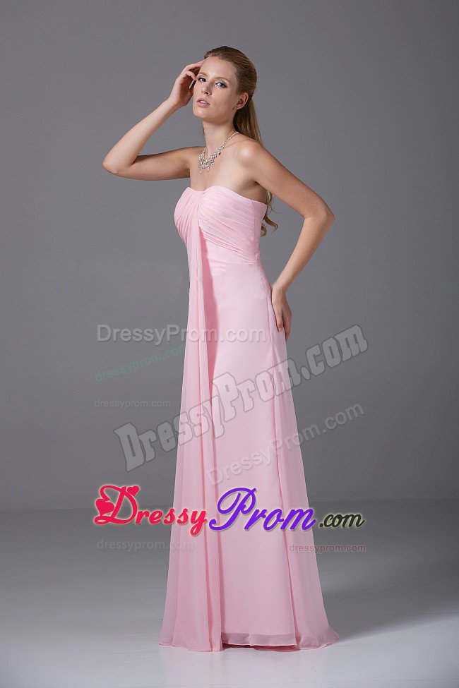 Santa Maria CA Ruched Long Quinceanera Dama Dress of Pink Chiffon